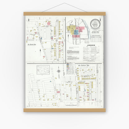 Old map wall art mockup — magnetic wood frame on white wall — Sanborn Fire Insurance Map from Koppel, Beaver County, Pennsylvania (1934), Sheet #0001