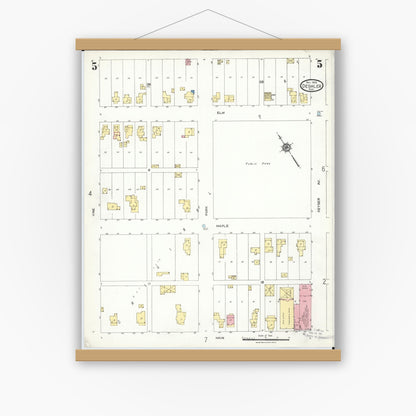 Old map wall art mockup — magnetic wood frame on white wall — Sanborn Fire Insurance Map from Deshler, Henry County, Ohio (1923), Sheet #0005