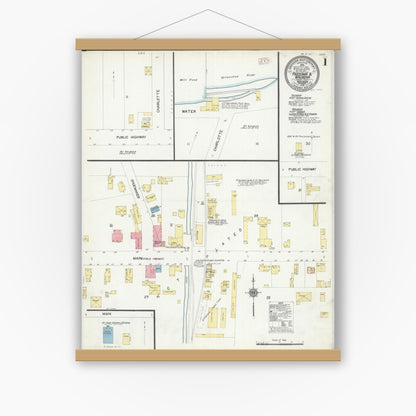Old map wall art mockup — magnetic wood frame on white wall — Sanborn Fire Insurance Map from Fredonia, Ozaukee County, Wisconsin (1910), Sheet #0001