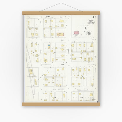 Old map wall art mockup — magnetic wood frame on white wall — Sanborn Fire Insurance Map from Saint Peter, Nicollet County, Minnesota (1908), Sheet #0011
