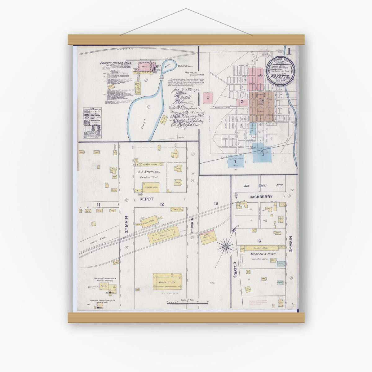 Old map wall art mockup — magnetic wood frame on white wall — Sanborn Fire Insurance Map from Fayette, Howard County, Missouri (1889) - Complete Map Set