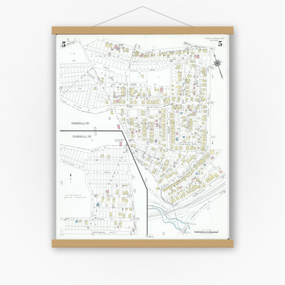 Old map wall art mockup — magnetic wood frame on white wall — Sanborn Fire Insurance Map from Mingo Junction, Jefferson County, Ohio (1946), Sheet #0005