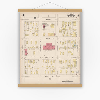 Old map wall art mockup — magnetic wood frame on white wall — Sanborn Fire Insurance Map from Iron Mountain, Dickinson County, Michigan (1923), Sheet #0005