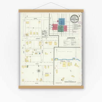 Old map wall art mockup — magnetic wood frame on white wall — Sanborn Fire Insurance Map from Tarpon Springs, Pinellas County, Florida (1909) - Complete Map Set
