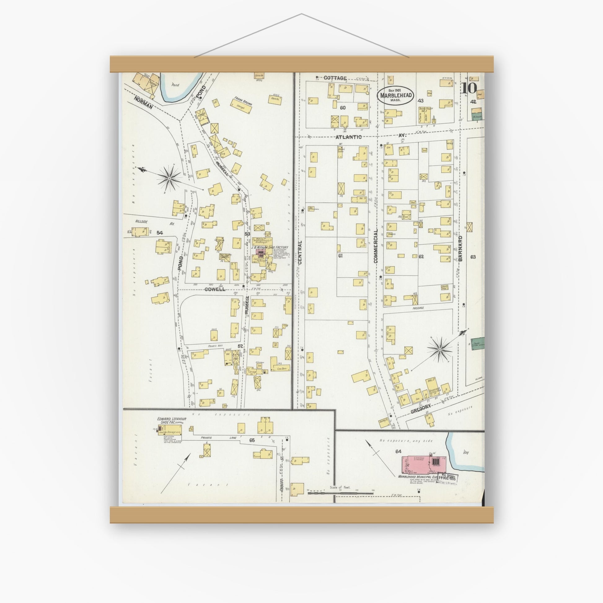 Old map wall art mockup — magnetic wood frame on white wall — Sanborn Fire Insurance Map from Marblehead, Essex County, Massachusetts (1901), Sheet #0010