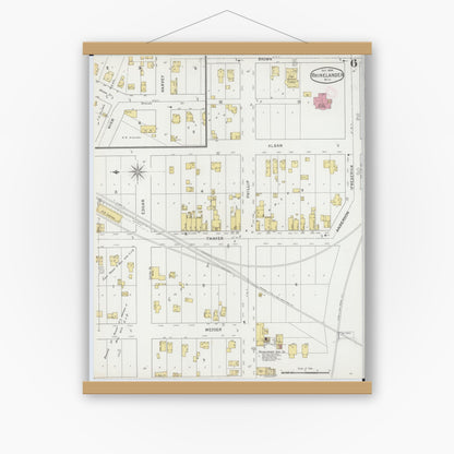 Old map wall art mockup — magnetic wood frame on white wall — Sanborn Fire Insurance Map from Rhinelander, Oneida County, Wisconsin (1894), Sheet #0006