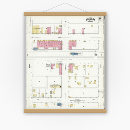 Old map wall art mockup — magnetic wood frame on white wall — Sanborn Fire Insurance Map from Grand Prairie, Dallas County, Texas (1920), Sheet #0002