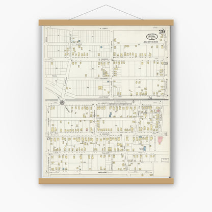 Old map wall art mockup — magnetic wood frame on white wall — Sanborn Fire Insurance Map from Rome, Oneida County, New York (1914), Sheet #0029