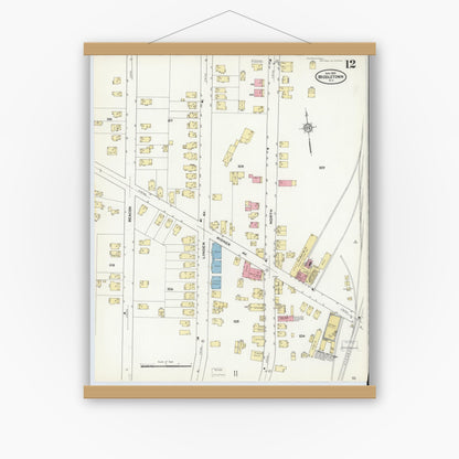 Old map wall art mockup — magnetic wood frame on white wall — Sanborn Fire Insurance Map from Middletown, Orange County, New York (1910), Sheet #0012