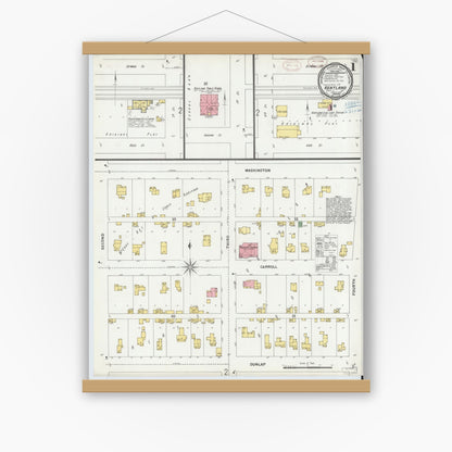 Old map wall art mockup — magnetic wood frame on white wall — Sanborn Fire Insurance Map from Kentland, Newton County, Indiana (1899) - Complete Map Set