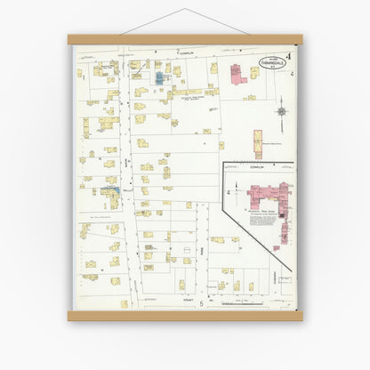 Old map wall art mockup — magnetic wood frame on white wall — Sanborn Fire Insurance Map from Farmingdale, Nassau County, New York (1910), Sheet #0004