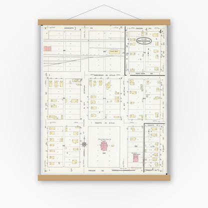 Old map wall art mockup — magnetic wood frame on white wall — Sanborn Fire Insurance Map from Breckenridge, Wilkin County, Minnesota (1914), Sheet #0004