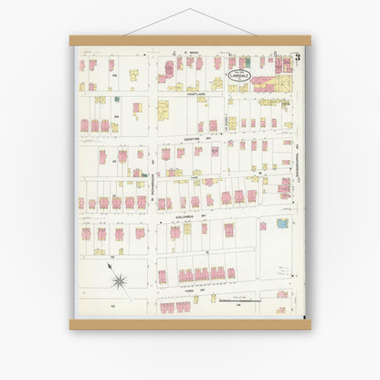 Old map wall art mockup — magnetic wood frame on white wall — Sanborn Fire Insurance Map from Lansdale, Montgomery County, Pennsylvania (1912), Sheet #0003