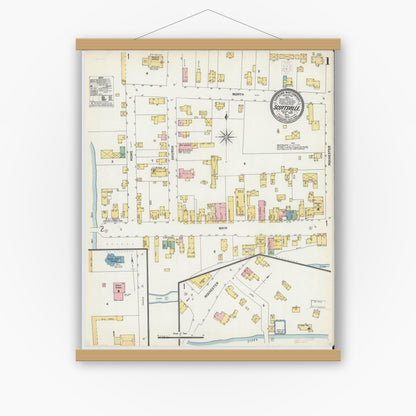 Old map wall art mockup — magnetic wood frame on white wall — Sanborn Fire Insurance Map from Scottsville, Monroe County, New York (1903), Sheet #0001