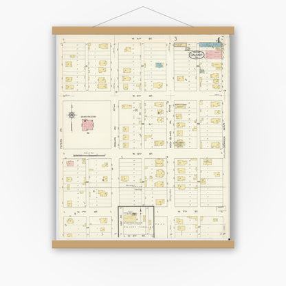 Old map wall art mockup — magnetic wood frame on white wall — Sanborn Fire Insurance Map from Dalhart, Dallam And Hartley County, Texas (1913), Sheet #0004
