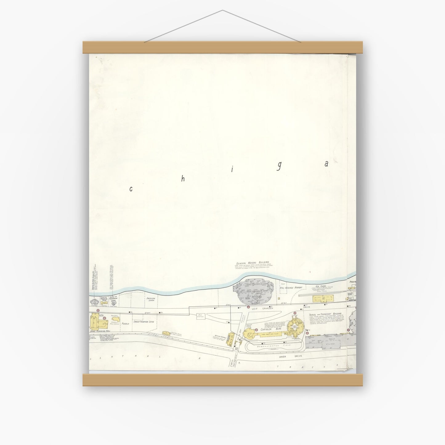 Old map wall art mockup — magnetic wood frame on white wall — Sanborn Fire Insurance Map from Chicago, Cook County, Illinois (Unknown), Sheet #0004
