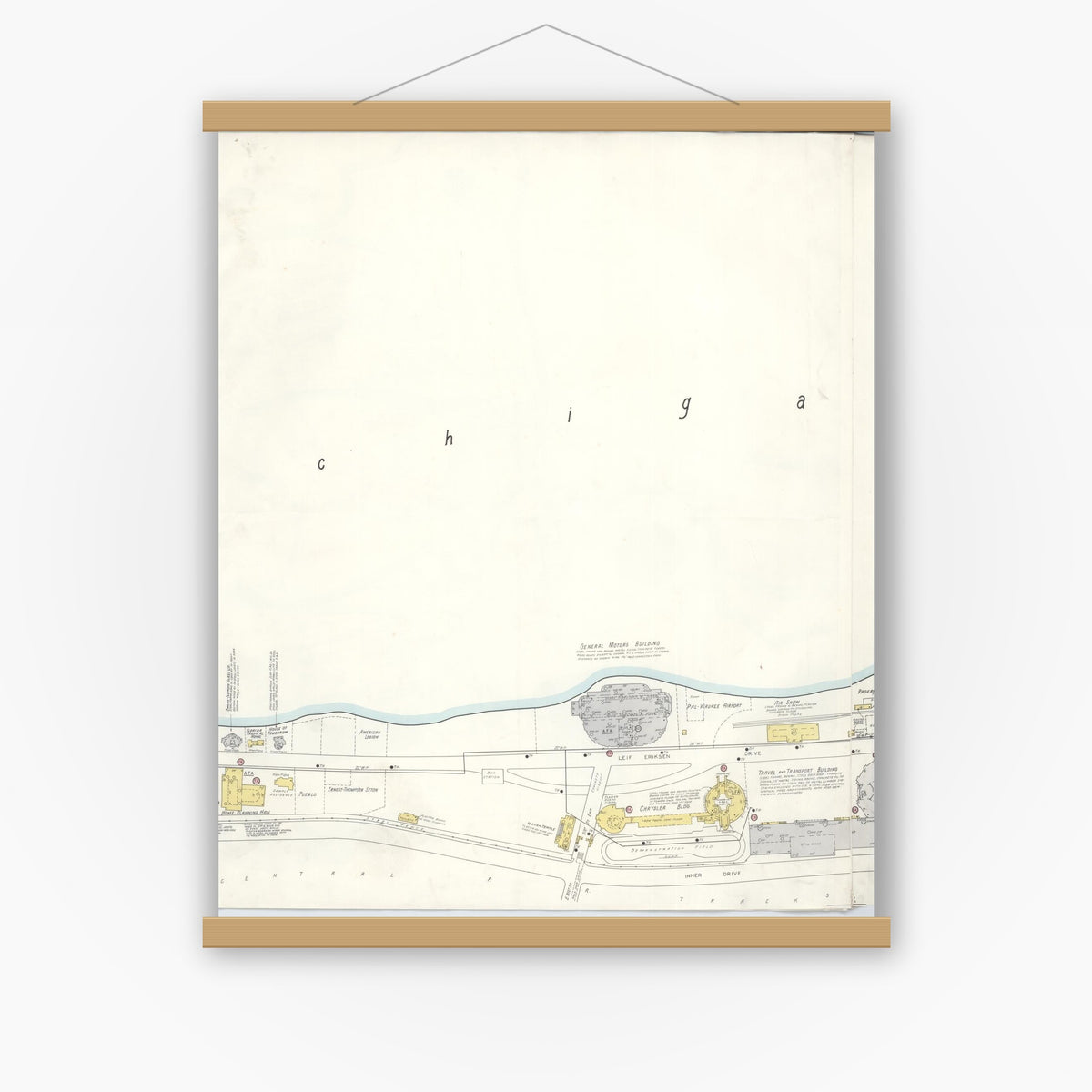 Old map wall art mockup — magnetic wood frame on white wall — Sanborn Fire Insurance Map from Chicago, Cook County, Illinois (Unknown), Sheet #0004