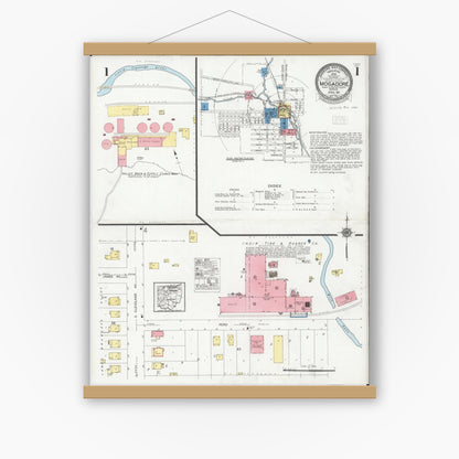 Old map wall art mockup — magnetic wood frame on white wall — Sanborn Fire Insurance Map from Mogadore, Summit And Portage Counties, Ohio (1929) - Complete Map Set