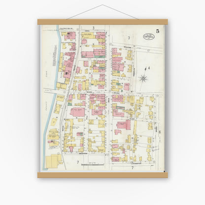 Old map wall art mockup — magnetic wood frame on white wall — Sanborn Fire Insurance Map from Catskill, Greene County, New York (1903), Sheet #0005
