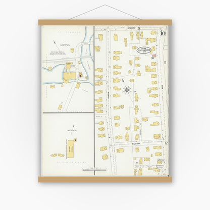 Old map wall art mockup — magnetic wood frame on white wall — Sanborn Fire Insurance Map from Southbridge, Worcester County, Massachusetts (1904), Sheet #0010