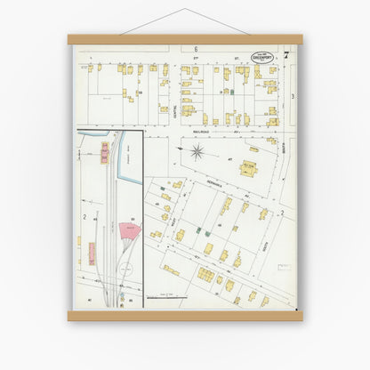 Old map wall art mockup — magnetic wood frame on white wall — Sanborn Fire Insurance Map from Greenport, Suffolk County, New York (1902), Sheet #0007