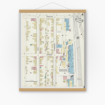 Old map wall art mockup — magnetic wood frame on white wall — Sanborn Fire Insurance Map from Phillipsburg, Warren County, New Jersey (1890), Sheet #0004