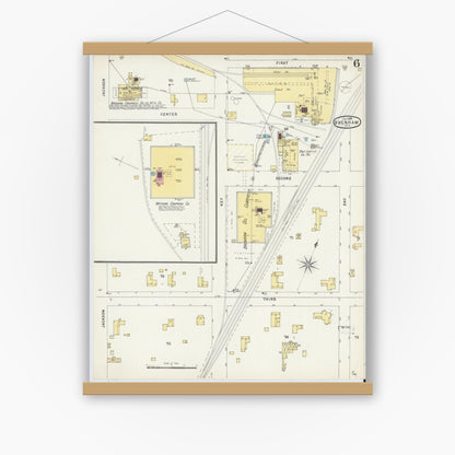 Old map wall art mockup — magnetic wood frame on white wall — Sanborn Fire Insurance Map from Brenham, Washington County, Texas (1896), Sheet #0006