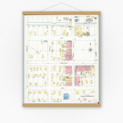 Old map wall art mockup — magnetic wood frame on white wall — Sanborn Fire Insurance Map from Marengo, Iowa County, Iowa (1906), Sheet #0004