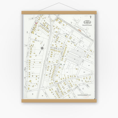 Old map wall art mockup — magnetic wood frame on white wall — Sanborn Fire Insurance Map from Lynbrook, Nassau County, New York (1919), Sheet #0007