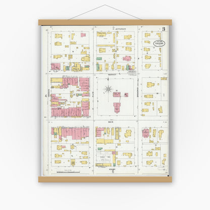 Old map wall art mockup — magnetic wood frame on white wall — Sanborn Fire Insurance Map from Havana, Mason County, Illinois (1899), Sheet #0003