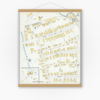 Old map wall art mockup — magnetic wood frame on white wall — Sanborn Fire Insurance Map from Meadville, Crawford County, Pennsylvania (1901), Sheet #0007