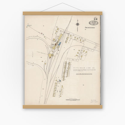 Old map wall art mockup — magnetic wood frame on white wall — Sanborn Fire Insurance Map from New Braunfels, Comal County, Texas (1922), Sheet #0024