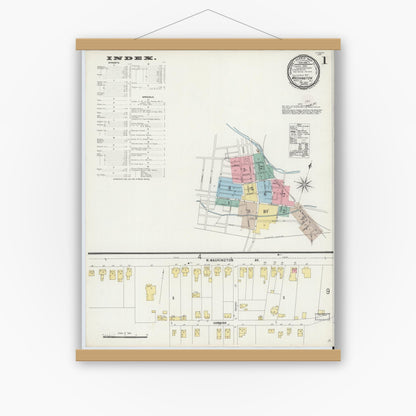 Old map wall art mockup — magnetic wood frame on white wall — Sanborn Fire Insurance Map from Washington, Warren County, New Jersey (1897), Sheet #0001