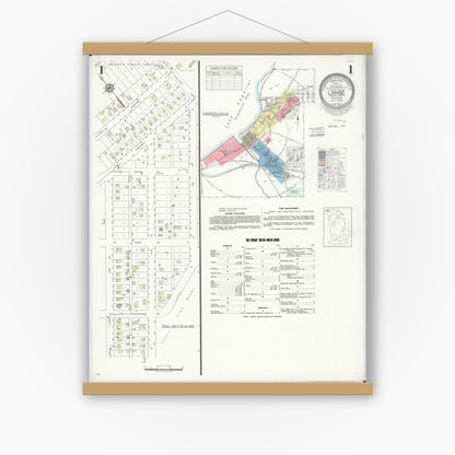 Old map wall art mockup — magnetic wood frame on white wall — Sanborn Fire Insurance Map from L'Anse, Baraga County, Michigan (1938) - Complete Map Set