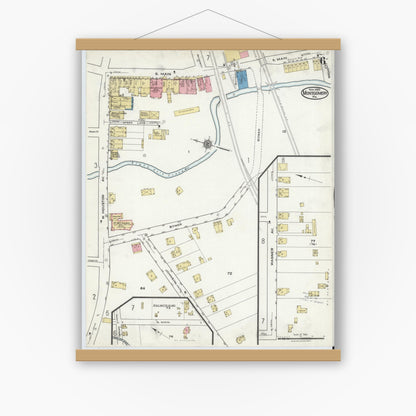 Old map wall art mockup — magnetic wood frame on white wall — Sanborn Fire Insurance Map from Montgomery, Lycoming County, Pennsylvania (1920), Sheet #0006