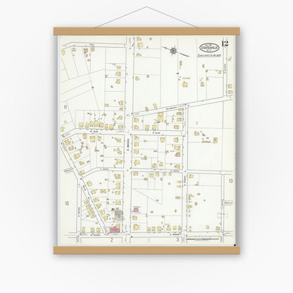 Old map wall art mockup — magnetic wood frame on white wall — Sanborn Fire Insurance Map from Statesville, Iredell County, North Carolina (1918), Sheet #0012