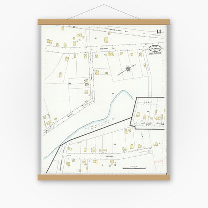 Old map wall art mockup — magnetic wood frame on white wall — Sanborn Fire Insurance Map from Tuckahoe, Westchester County, New York (1911), Sheet #0014