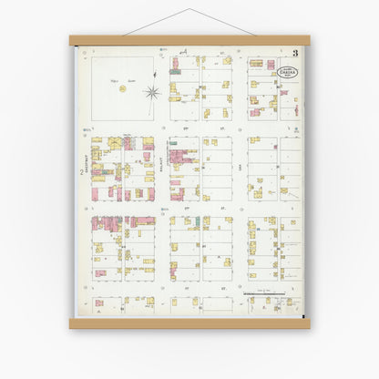 Old map wall art mockup — magnetic wood frame on white wall — Sanborn Fire Insurance Map from Chaska, Carver County, Minnesota (1899), Sheet #0003