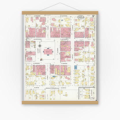 Old map wall art mockup — magnetic wood frame on white wall — Sanborn Fire Insurance Map from Franklin, Johnson County, Indiana (1910), Sheet #0005