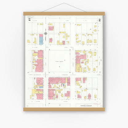 Old map wall art mockup — magnetic wood frame on white wall — Sanborn Fire Insurance Map from Marengo, Iowa County, Iowa (1933), Sheet #0002