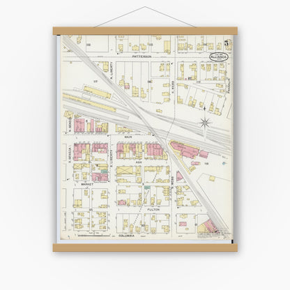 Old map wall art mockup — magnetic wood frame on white wall — Sanborn Fire Insurance Map from Alliance, Stark County, Ohio (1892), Sheet #0005