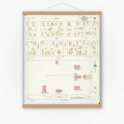 Old map wall art mockup — magnetic wood frame on white wall — Sanborn Fire Insurance Map from Albion, Calhoun County, Michigan (1913), Sheet #0008