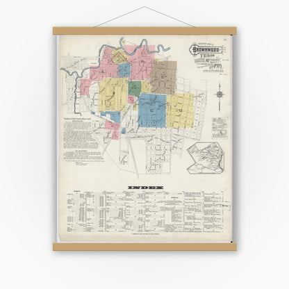 Old map wall art mockup — magnetic wood frame on white wall — Sanborn Fire Insurance Map from Brownwood, Brown County, Texas (1915) - Complete Map Set