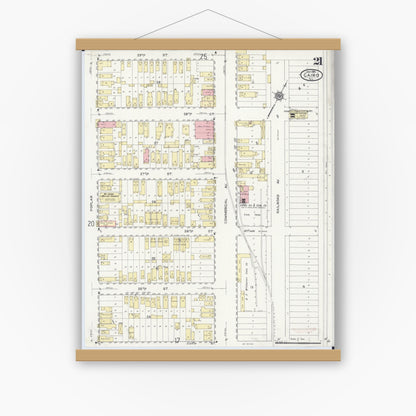 Old map wall art mockup — magnetic wood frame on white wall — Sanborn Fire Insurance Map from Cairo, Alexander County, Illinois (1914), Sheet #0021