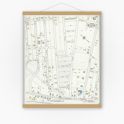 Old map wall art mockup — magnetic wood frame on white wall — Sanborn Fire Insurance Map from Glenside, Montgomery County, Pennsylvania (1920), Sheet #0012