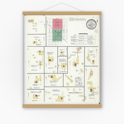 Old map wall art mockup — magnetic wood frame on white wall — Sanborn Fire Insurance Map from Cuba City, Grant County, Wisconsin (1908) - Complete Map Set