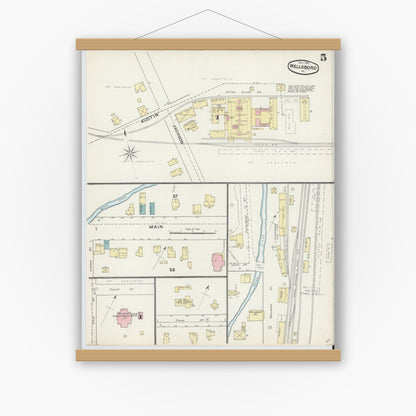 Old map wall art mockup — magnetic wood frame on white wall — Sanborn Fire Insurance Map from Wellsboro, Tioga County, Pennsylvania (1891), Sheet #0005