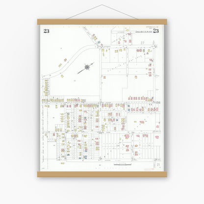 Old map wall art mockup — magnetic wood frame on white wall — Sanborn Fire Insurance Map from Jefferson City, Cole County, Missouri (1939), Sheet #0023