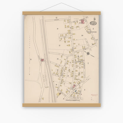 Old map wall art mockup — magnetic wood frame on white wall — Sanborn Fire Insurance Map from Belmont, Middlesex County, Massachusetts (1922), Sheet #0003