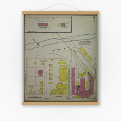 Old map wall art mockup — magnetic wood frame on white wall — Sanborn Fire Insurance Map from Madison, Dane County, Wisconsin (1908), Sheet #0002